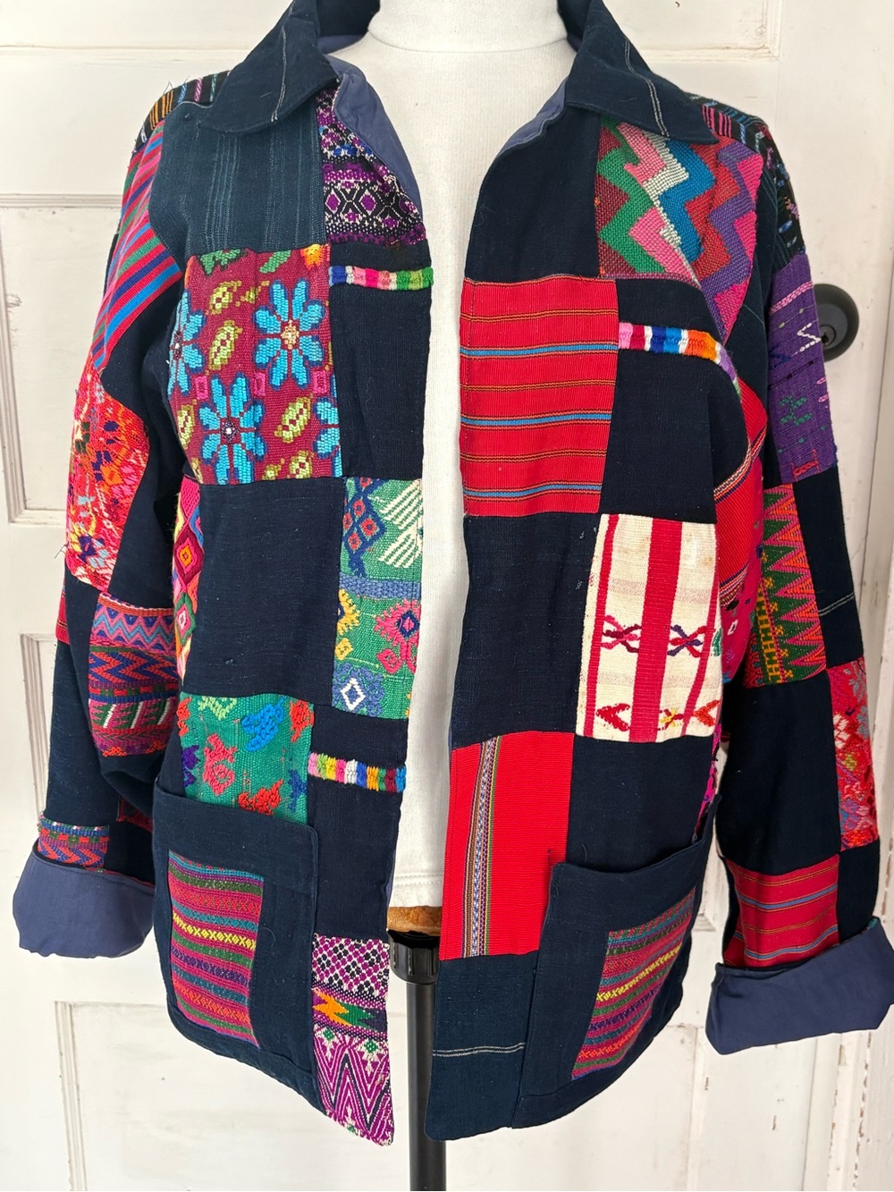 Vintage 80s El Tecomate Guatemala Jacket 100% Woven Cotton Hippie Boho Large